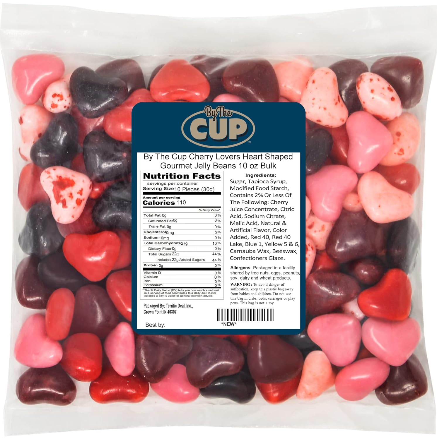 Cherry Lovers Heart Shaped Gourmet Jelly Beans, 10 oz By The Cup Bulk Bag