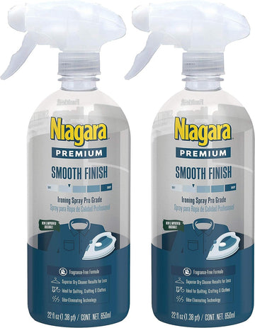 NIAGARA Spray Starch (22 Oz, 2 Pack) Trigger Pump Liquid Starch for Ironing, Non-Aerosol Spray on Starch, Reduces Ironing Time, No Flaking, Sticking or Clogging, Biodegradable Ingredients, Recyclable