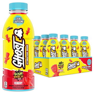 Ghost Hydration Drink, Sour Patch Kids Redberry - Rtd Sports Drinks With Electrolytes For Hydration - Beverage For Athletes - Zero Caffeine & Zero Sugars - 16.9 Fl Oz, 12 Pack