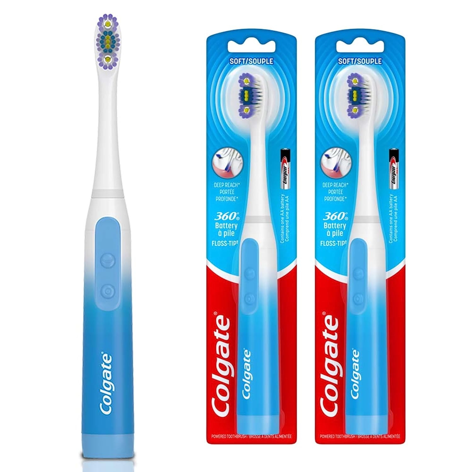 Colgate 360 Floss Tip Sonic Powered Battery Toothbrush, 2 Pack