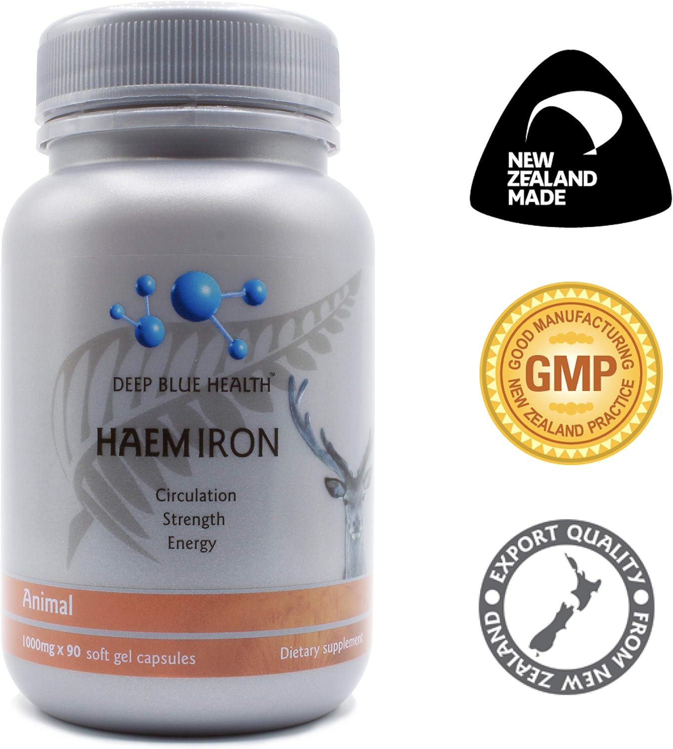 New Zealand Heme Iron Supplement - 1000Mg X 90 Soft Gel Capsules - Iron Deficiency Supplement For Anemia - Deer Blood W/ Ferrous Fumarate - Supports Energy, Strength And Circulation For Men And Women : Health & Household