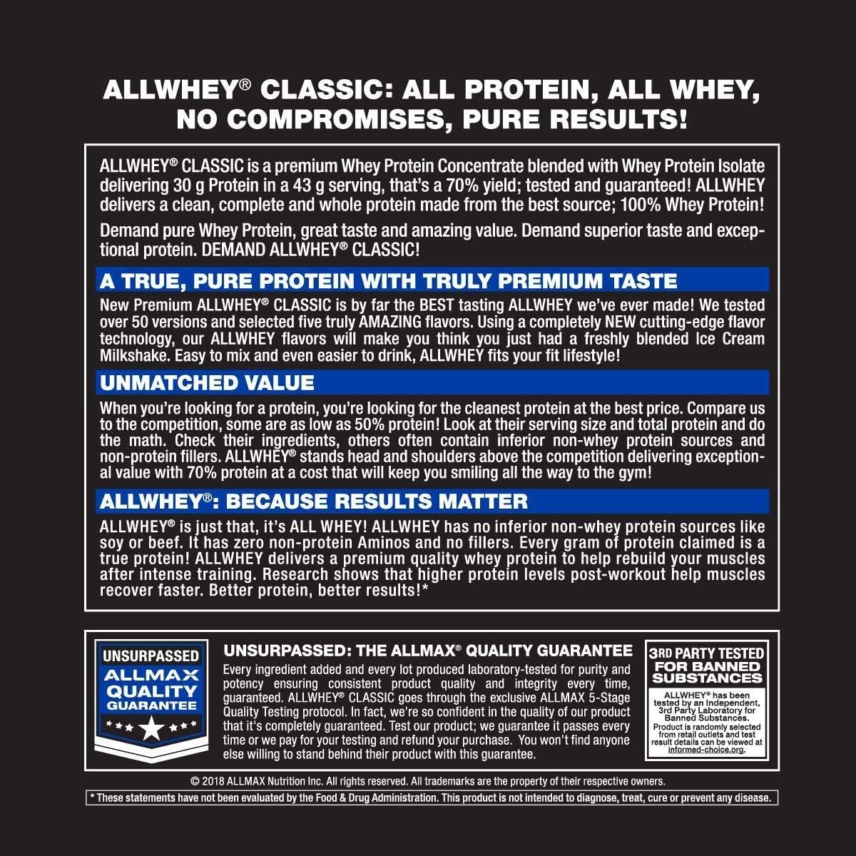 ALLMAX Nutrition AllWhey Classic Whey Protein, Vanilla, 5 lbs : Health & Household