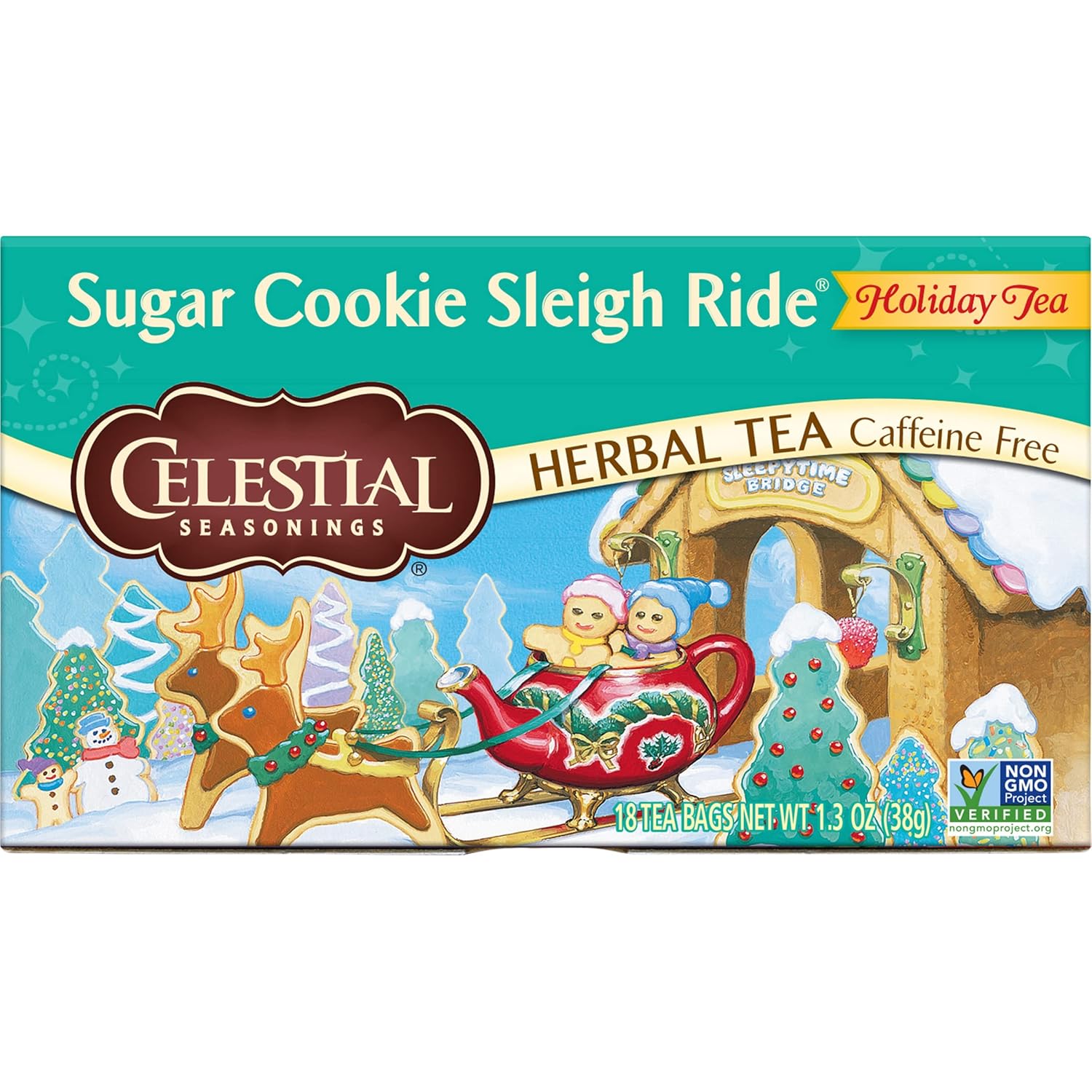 Celestial Seasonings Herbal Tea, Sugar Cookie Sleigh Ride, 18 Count (Pack Of 6)
