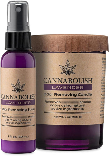 Cannabolish Lavender Smoke Odor Eliminating Candle, 7 oz., Natural Ingredients + Smoke Odor Spray 2 oz. Bundle