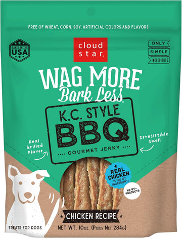 Cloud Star Wag More Bark Less Jerky Grain Free Dog Treats, Kansas City Bbq Chicken, 10 Oz. Pouch