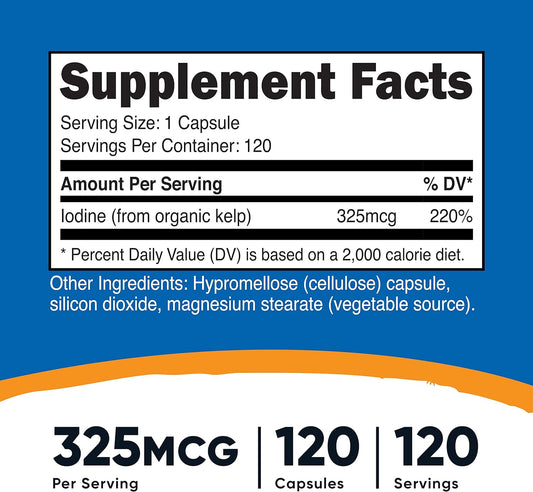 Nutricost Iodine (Natural Iodine from Organic Sea Kelp) 325mcg, 120 Capsules, Vegetarian, Non-GMO & Gluten Free