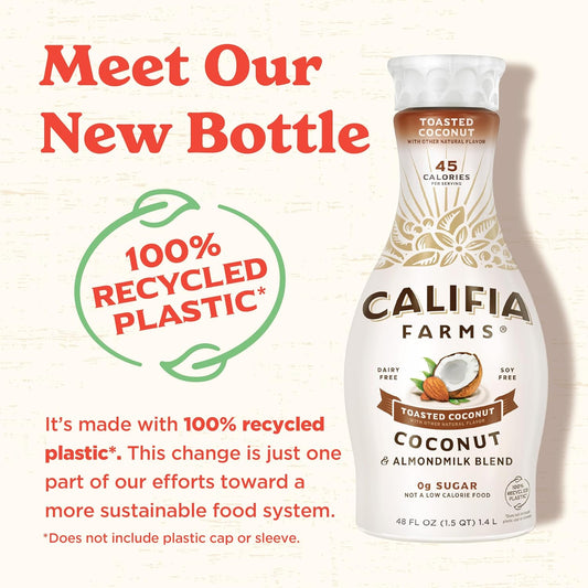 Califia Farms - Toasted Coconut Almond Milk, 48 Oz, Dairy Free, Plant Based, Vegan, Gluten Free, Non Gmo, Sugar Free, High Calcium, Smoothie