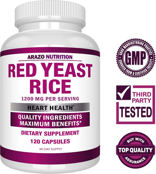 Arazo Nutrition Red Yeast Rice Extract 1200 Mg – Citrinin Free Supplement – Vegetarian 120 Capsules
