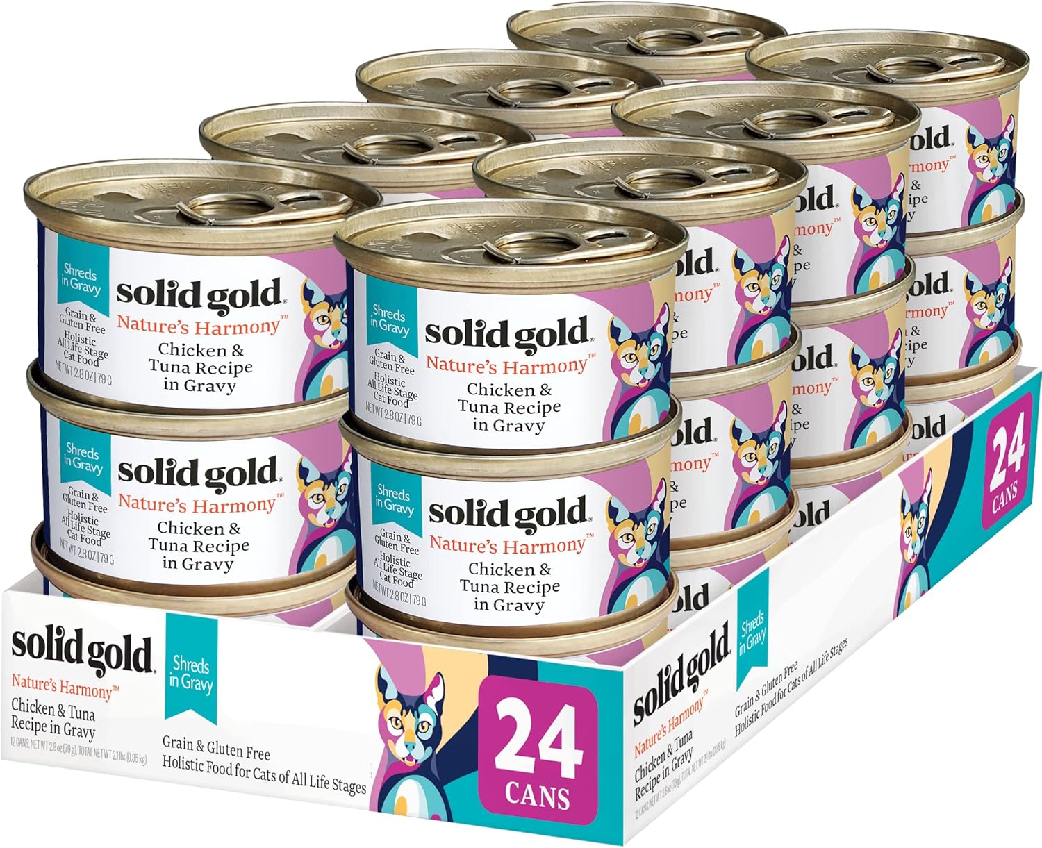 Solid Gold Canned Cat Food - Nature'S Harmony Wet Cat Food Shreds In Gravy - Grain & Gluten Free Cat Wet Food Made With Real Chicken & Tuna For Sensitive Stomach Support & Digestive Health - 24 Pack