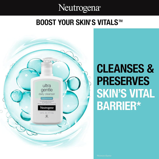 Neutrogena Ultra Gentle Foaming Facial Cleanser, Hydrating Face Wash For Sensitive Skin, Gently Cleanses Face Without Over Drying, Oil-Free, Soap-Free, 5.8 Fl. Oz