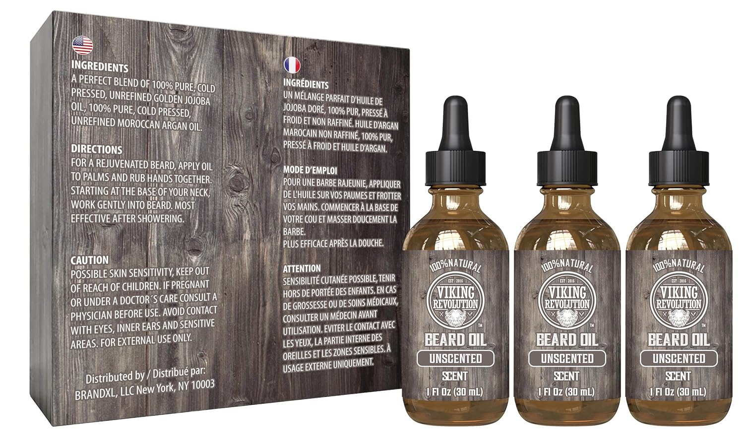 Viking Revolution Beard Oil for Men - Unscented - Natural Mens Beard Oil with Argan Oil and Jojoba Oil - Beard Softener, Strengthens and Moisturizes - Beard Conditioner for Men (3 Pack, 3 Fl Oz) : Beauty & Personal Care