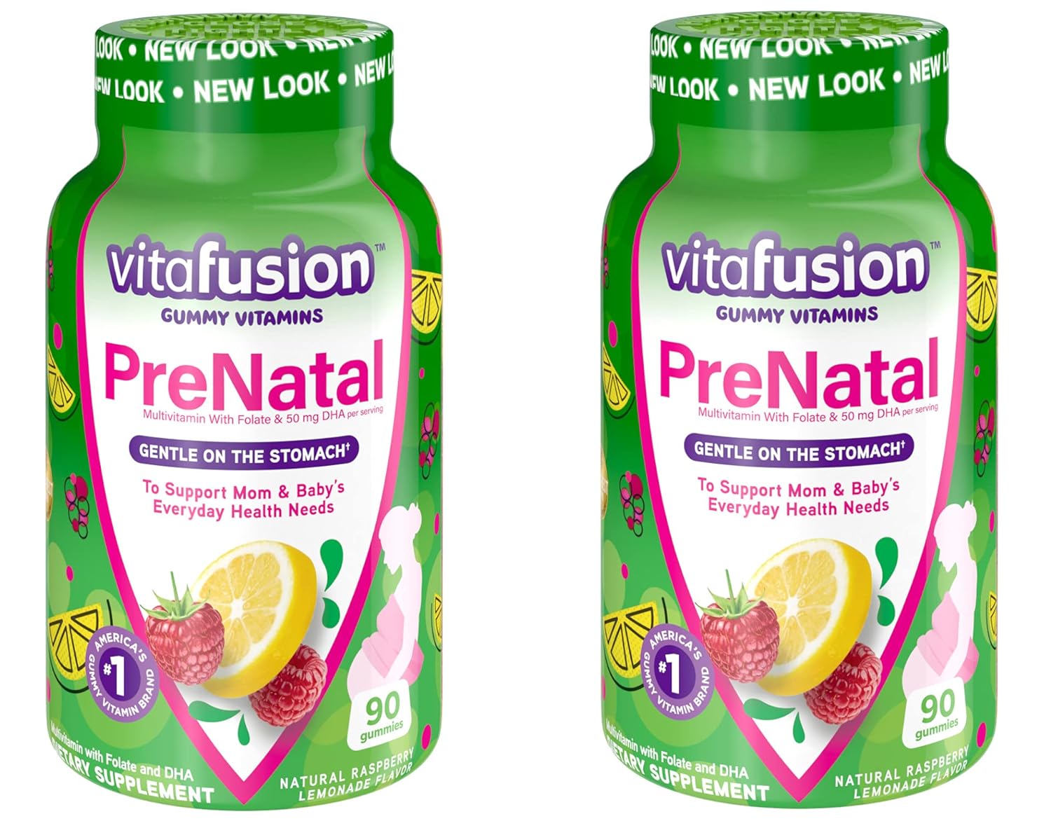 VitaFusion PreNatal Adult Vitamins, Natural Lemon, Raspberry & Lemonade avors, 90 Gummies (Pack of 2) by Vitafusion