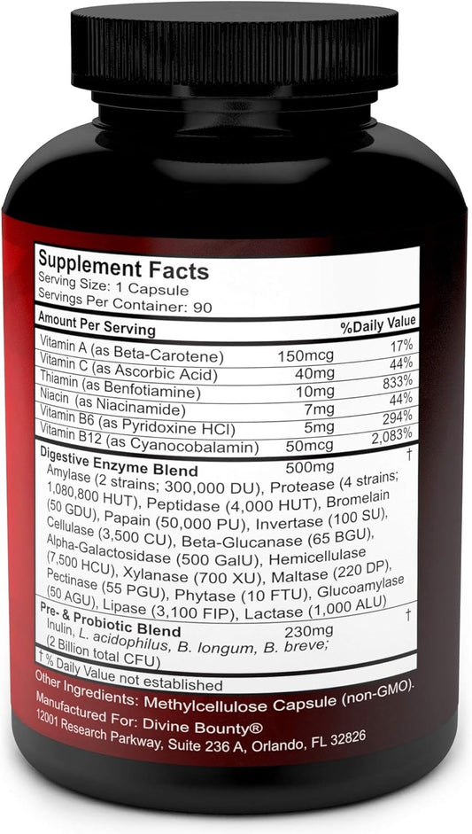 Digestive Enzymes with Probiotics & Prebiotics - Digestive Enzyme Supplements w Lipase, Amylase, Bromelain - Support a Healthy Digestive Tract for Men and Women ? 90 Vegetarian Capsules