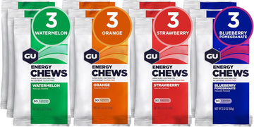 Gu Energy Chews, Variety Pack Energy Gummies With Electrolytes, Vegan, Gluten-Free, Kosher, Caffeine/Caffeine-Free, And Dairy-Free On-The-Go Energy For Any Workout, 12 Bags (24 Servings Total)