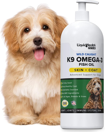 Liquid Health Pets K9 Omega 3 Fish Oil For Dogs - Liquid Omega 3 Supplement For Pets With Epa + Dpa + Dha - Reduce Itching & Shedding, Support Joints, Immunity, Brain & Heart Health - Usa Made (16 Oz)