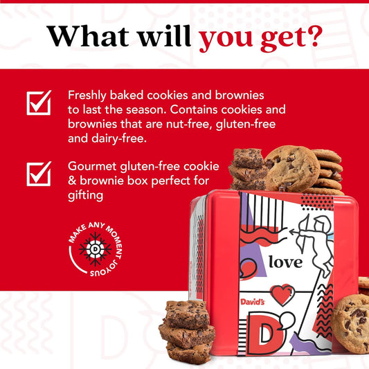 David’S Cookies Gluten-Free Assorted Cookies And Brownies 2Lbs – Comes In A Beautiful Love-Themed Tin Gift Box – Delicious Gourmet Food Gift For Loved Ones, Friends And Family This Valentine'S Day