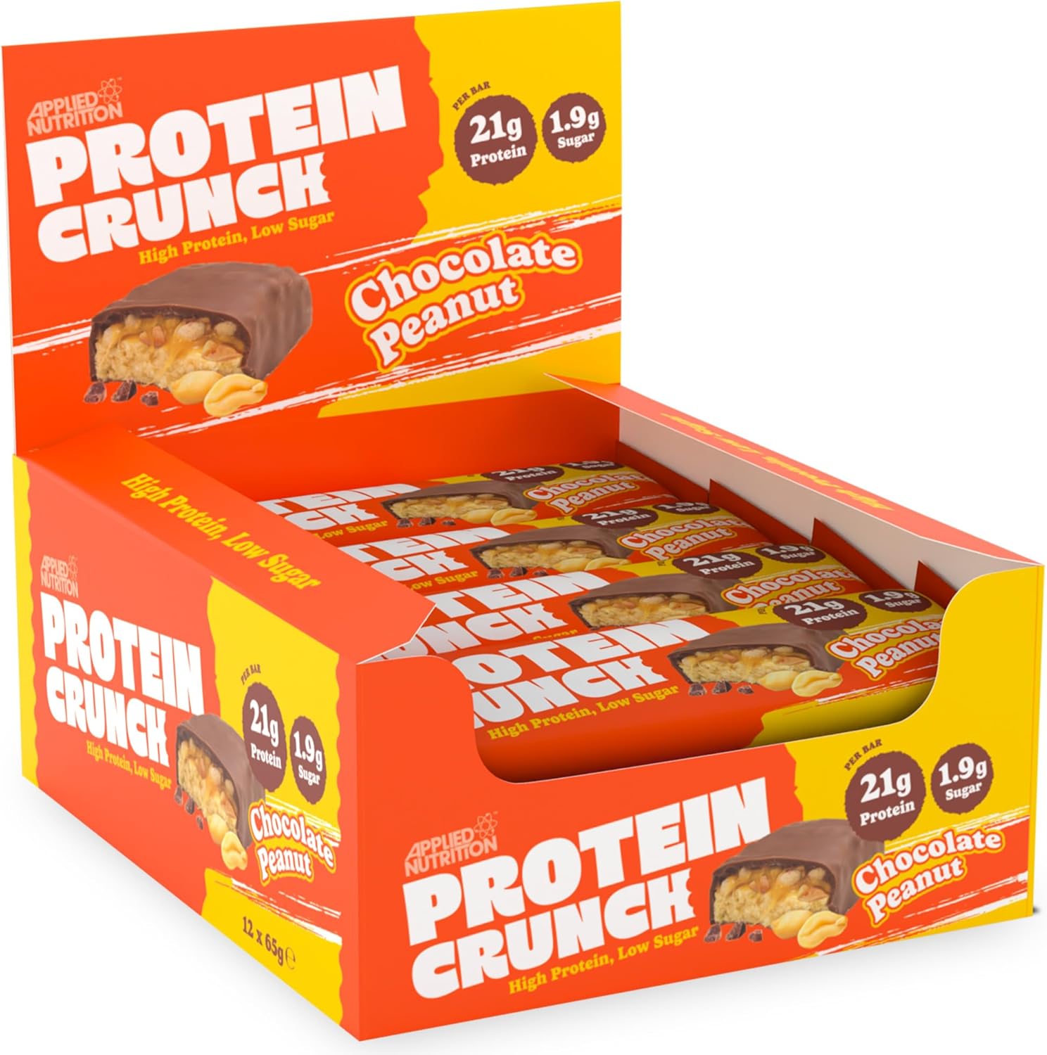 Applied Nutrition Protein Crunch - Protein Bars, High Protein, Low Sugar (Milk Chocolate Peanut) (62G X 12)