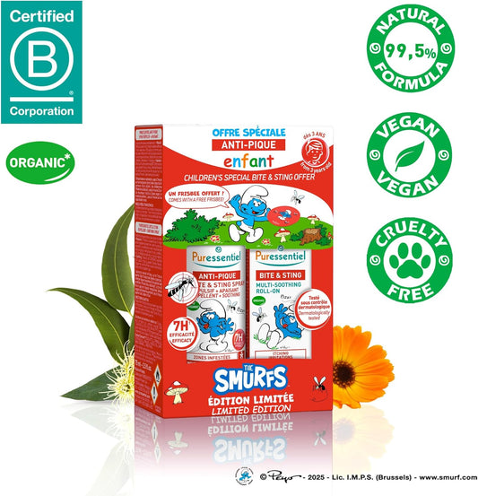 Puressentiel - Child Repellent + Soothing Duo The Smurfs – Mosquito, Insect, Fly And Tick Repellent - Proven 7-Hour Efficacy – Gentle & Hydrating