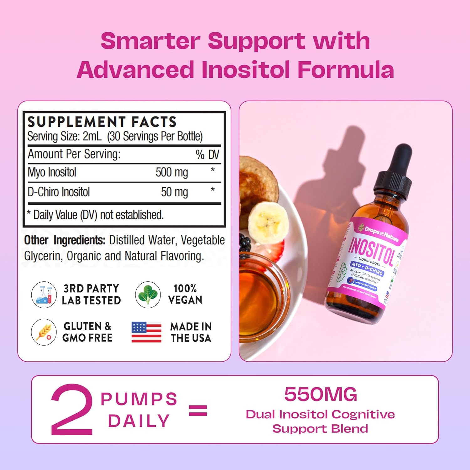 Inositol Liquid Drops Supplement – D Chiro And Myo Inositol Supplement For Women – Vegan, Gmo-Free, Easy Liquid Dose – Supports Balance, Clarity, Cellular Health & General Wellness (Mixed Berry, 60Ml) : Health & Household