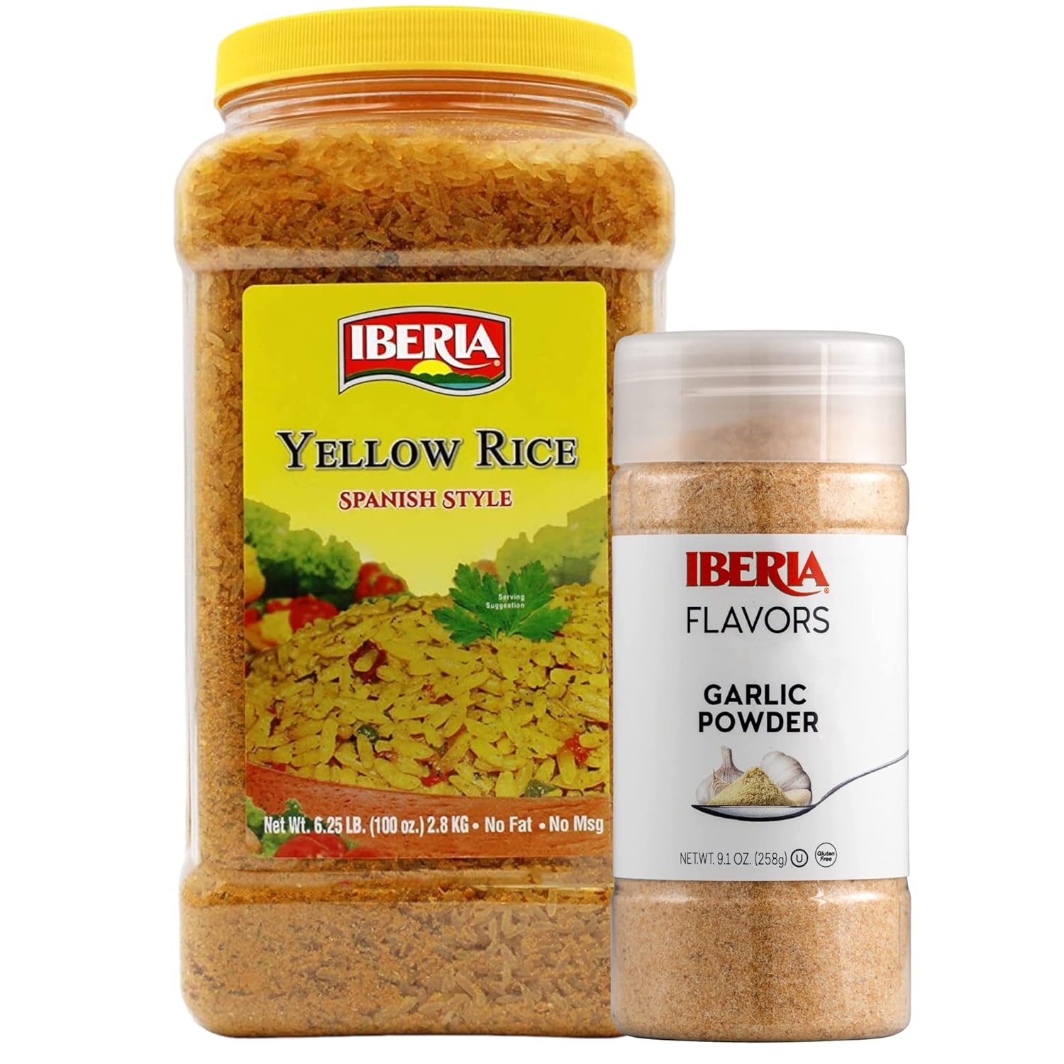 Iberia Yellow Rice 6.25 Lb. Bulk Spanish Style Seasoned Rice + Iberia Garlic Powder, 9.1 Oz