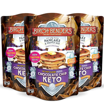 Birch Benders Keto Chocolate Chip Pancake & Waffle Mix with Almond Flour, Just Add Water, 10 Ounce (Pack of 3)