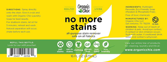 No More Stains, Natural Stain Remover, Non-toxic 32 ounce Refill Pouch and empty spray bottle