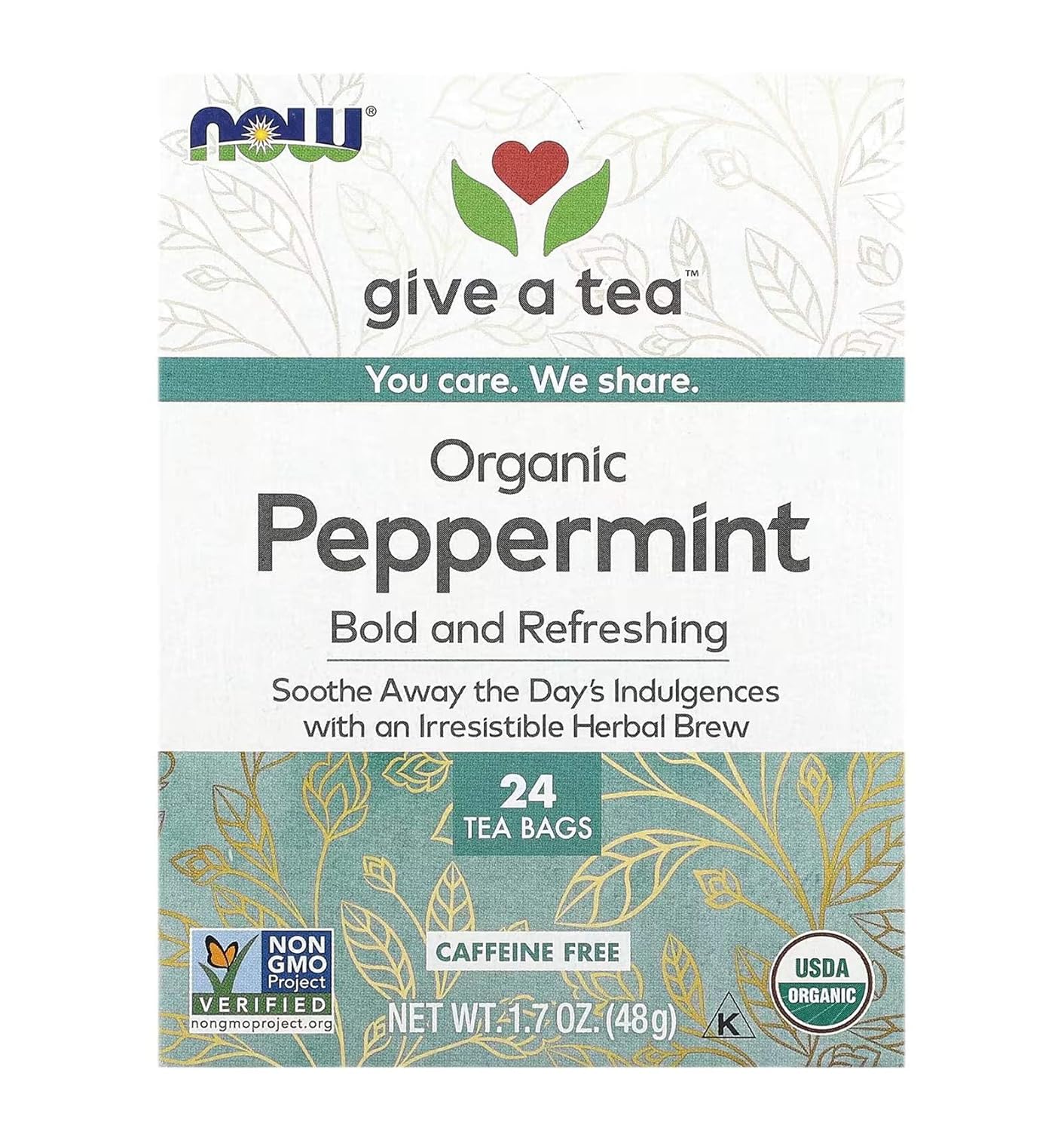 Now Foods Give A Tea™ Organic Peppermint Tea, Caffeine-Free, 24 Bags