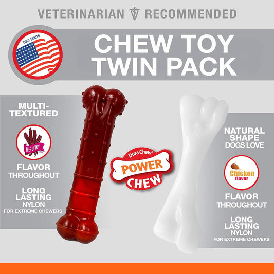 Nylabone Power Chew Classic Bone Chew Toy For Dogs, Durable Dog Toys For Aggressive Chewers, Flavor Frenzy Beef Jerky & Chicken Small/Regular (2 Count)