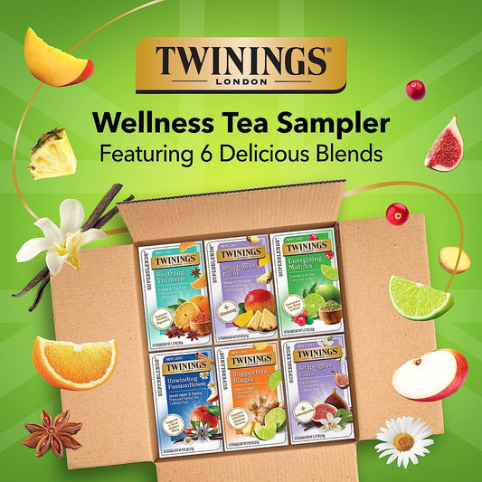 Twinings Daily Wellness Tea Variety Pack, Flavored Herbal & Green Tea, 18 Count (Pack Of 6), Enjoy Hot Or Iced