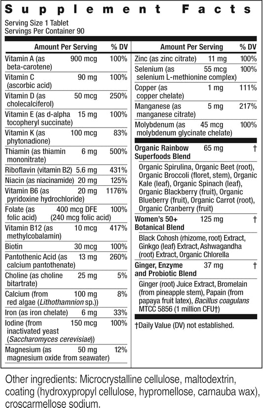 Rainbow Light Multivitamin For Women 50+, Vitamin C, D & Zinc, Probiotics, Women'S One 50+ Multivitamin Provides High-Potency Immune Support, Non-Gmo, Vegetarian, 90 Tablets