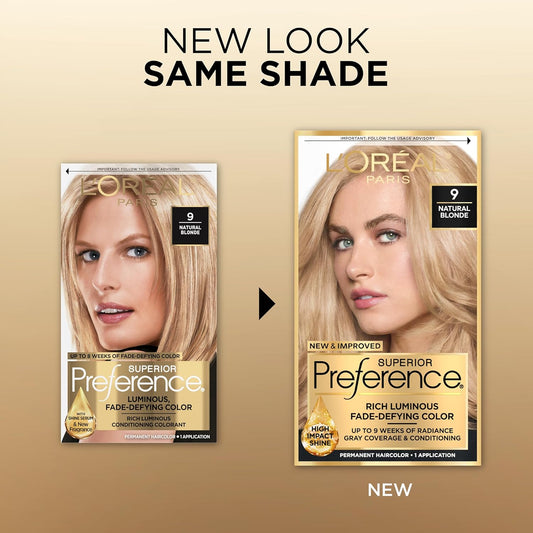 L'Oreal Paris Superior Preference Fade-Defying + Shine Permanent Hair Color, 9 Natural Blonde, Pack Of 1, Hair Dye