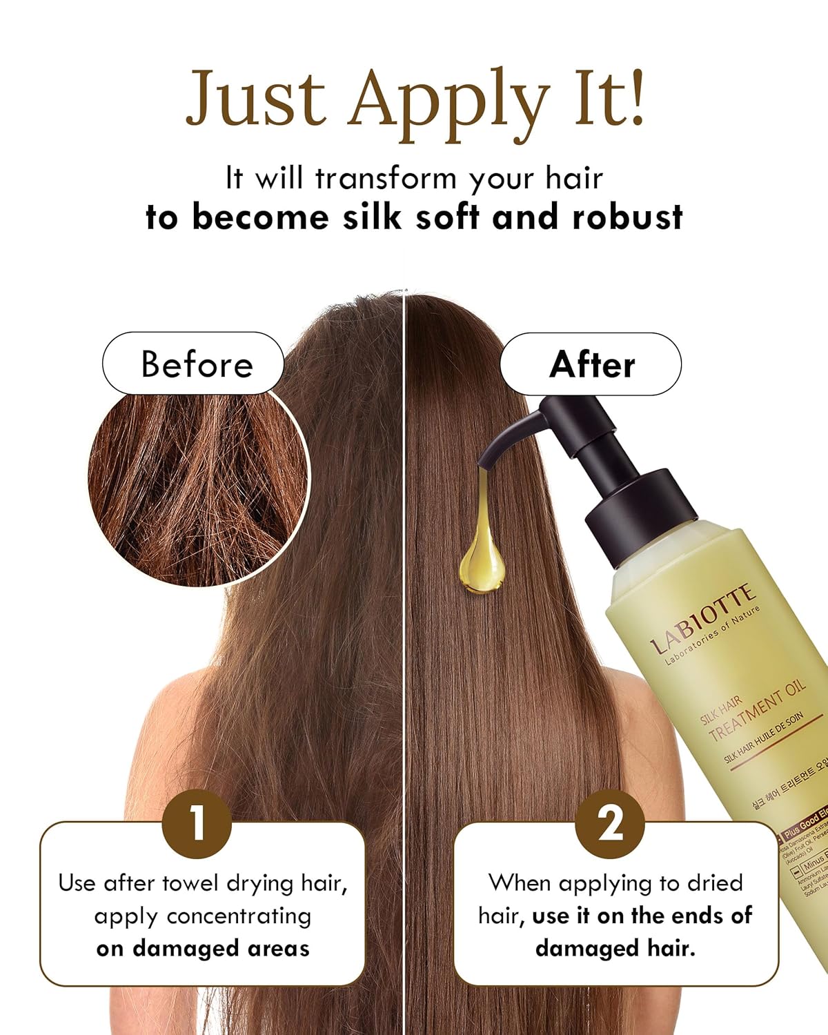 Labiotte Silk Oil Hair Treatment For Repair, Frizz Control & Shine - With Jojoba Oil For Dry, Damaged Hair Growth - 5.07 Fl Oz : Beauty & Personal Care