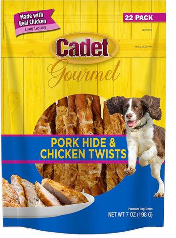 Cadet Gourmet Beef Hide Twist Chew Sticks, Long Lasting & Natural Chew Treats For Dogs, Inspected & Tested In Usa, Chicken Flavor (22 Count)