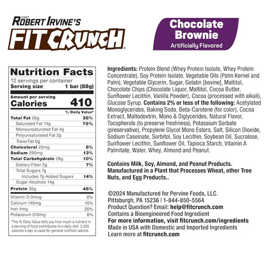 Fitcrunch Full Size Protein Bars, Designed By Robert Irvine, 6-Layer Baked Bar, 7G Of Sugar, Gluten Free & Soft Cake Core (12 Full Size Bars, Chocolate Brownie)