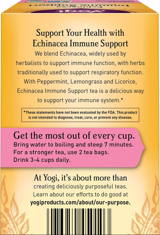 Yogi Tea Echinacea Immune Support Tea - 16 Tea Bags Per Pack (4 Packs) - Organic Immunity Support Tea - Includes Peppermint Leaf, Lemongrass, Cinnamon Bark, Echinacea Purpurea, Licorice Root & More