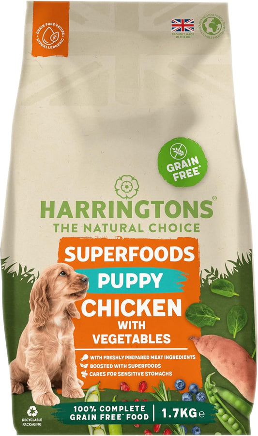 Harringtons Superfoods Puppy Complete Grain Free Hypoallergenic Chicken with Veg Dry Dog Food 1.7kg (Pack of 4) - Made with All Natural Ingredients?HARRGFSCP-C1.7