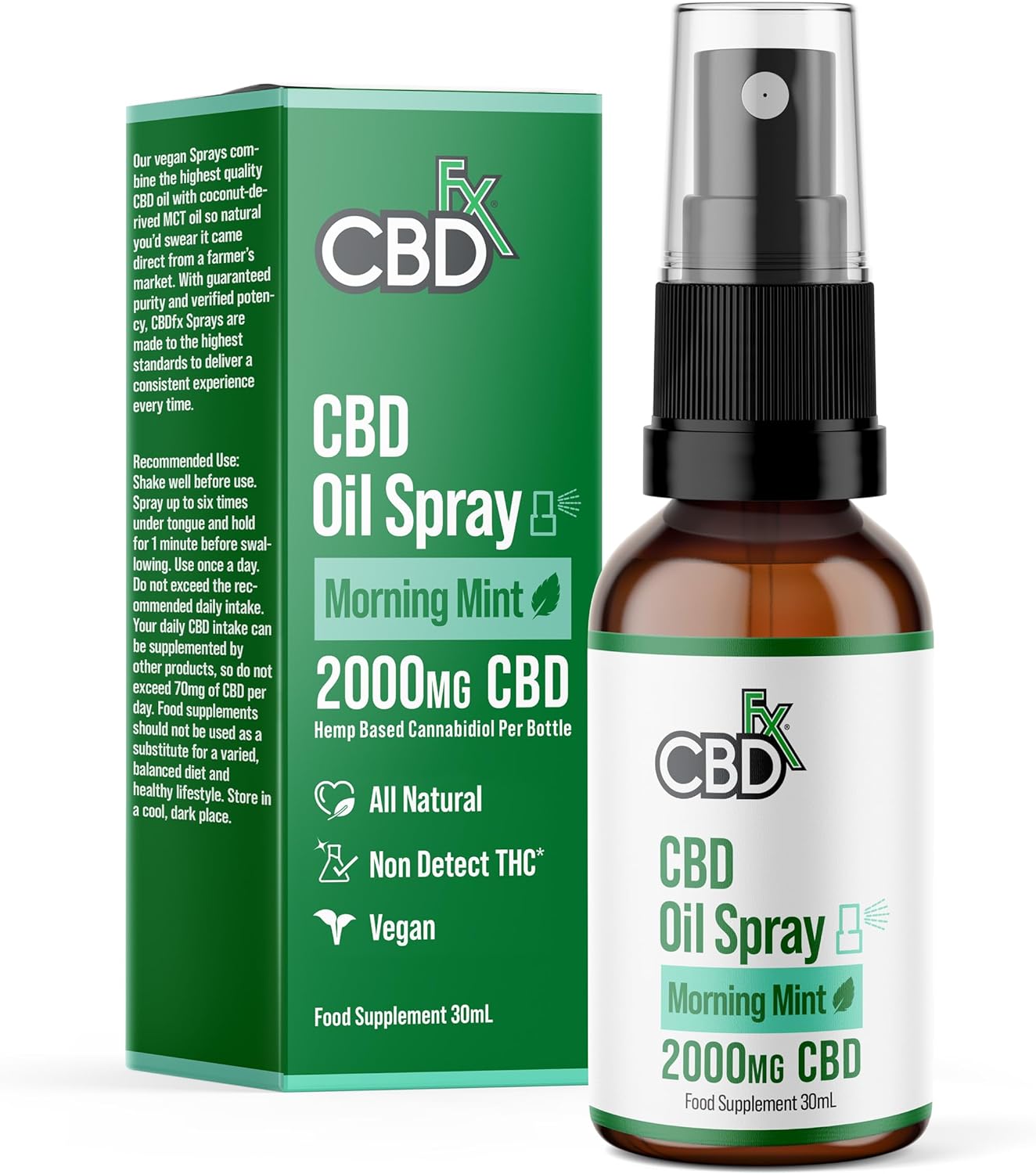 Cbdfx 2000Mg Cbd Spray High Strength Flavoured Cbd Oil Morning Mint Vegan Non-Gmo Blended With Mct Oil Improved Purity No Thc 30 Ml (40 Days)