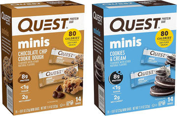 Quest Nutrition Mini Protein Bars Bundle, Chocolate Chip Cookie Dough And Cookies & Cream, High Protein, Low Carb, Keto Friendly, 14 Count Each