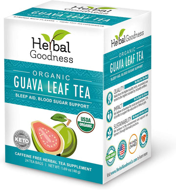 Guava Leaf Tea - Natural Guava leaves - Energy Boost & Immunity - Organic, Kosher, 100% Pure Guava Tea - 24 Teabags - Herbal Goodness