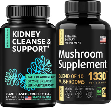 S Raw Science Kidney And Immunity - Kidney Cleanse Detox & Immune Booster Blend - Urinary Tract & Kidney Support Supplement 60Pcs And Mushroom Supplement 1330Mg 60Pcs