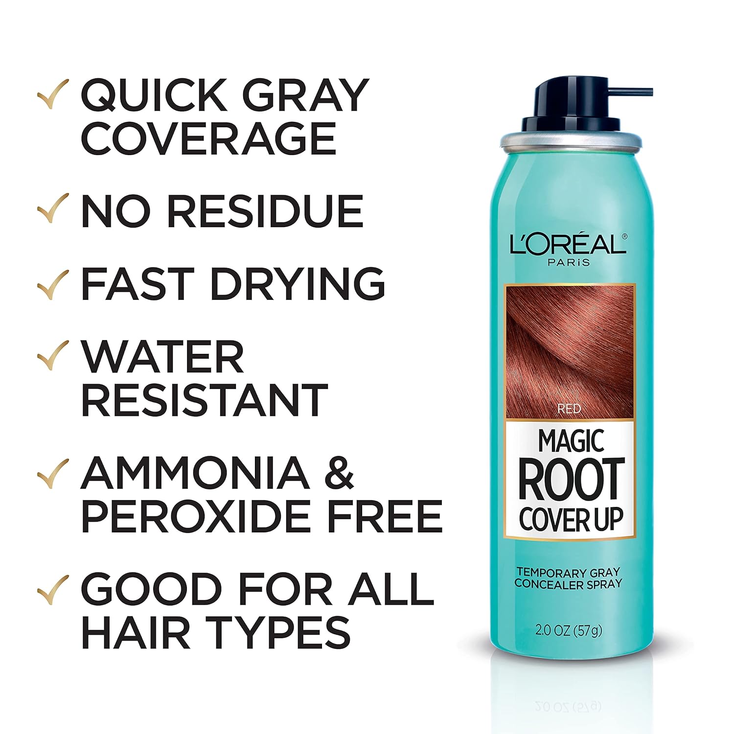 L'Oreal Paris Root Cover Up Temporary Gray Concealer Spray, Hair Color Spray with Filling & Thickening Coverage, Red, Pack of 2, Packaging May Vary