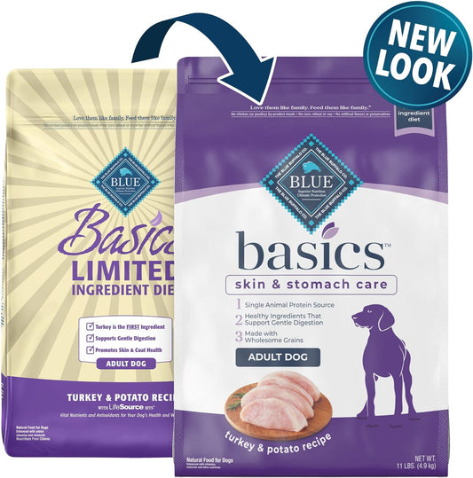 Blue Buffalo Basics Skin & Stomach Care, Natural Adult Dry Dog Food, Turkey & Potato 11-lb