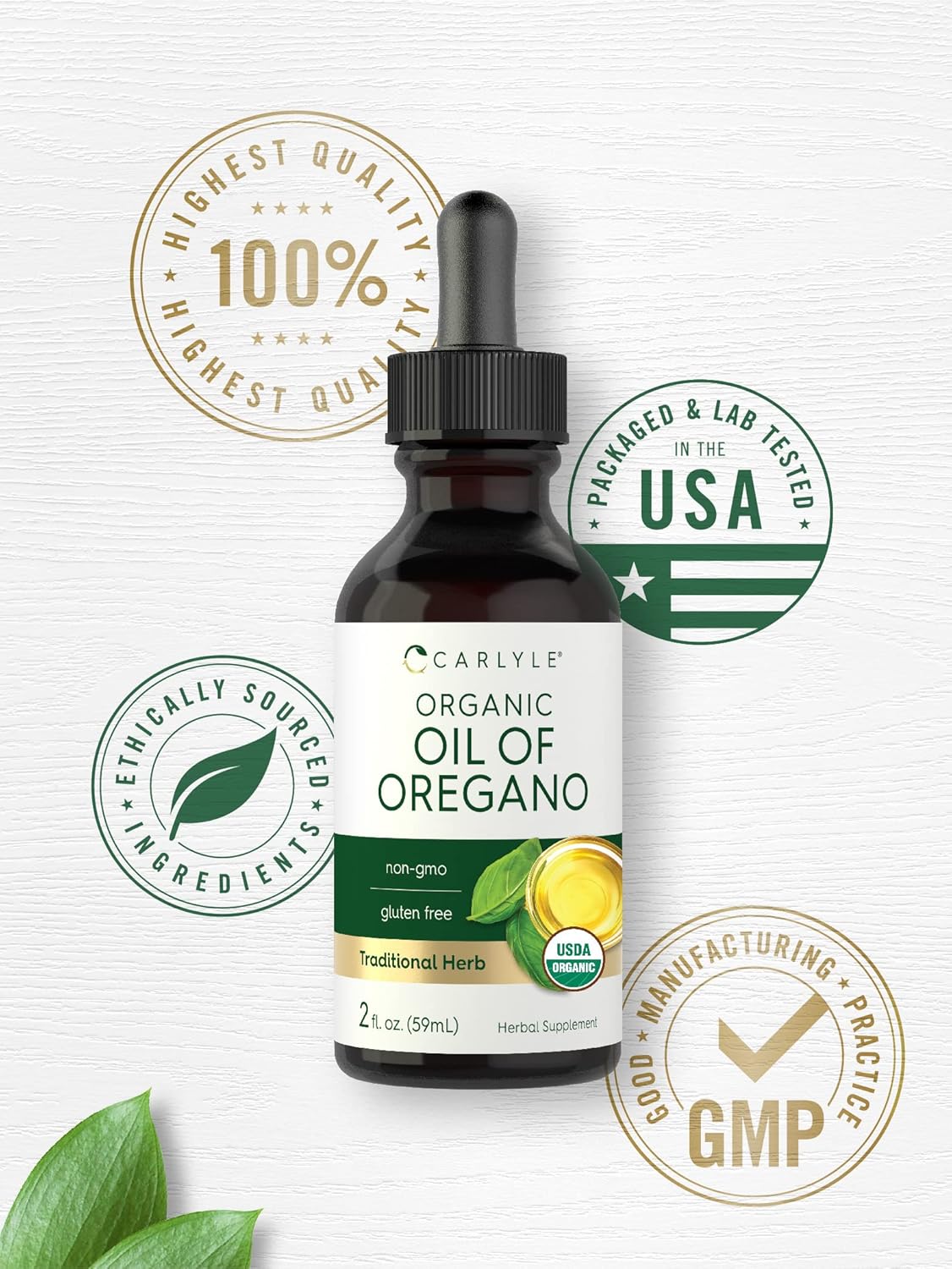 Carlyle Organic Oil of Oregano | 2 fl oz Liquid | Vegan | Non-GMO, Gluten Free Drops : Health & Household