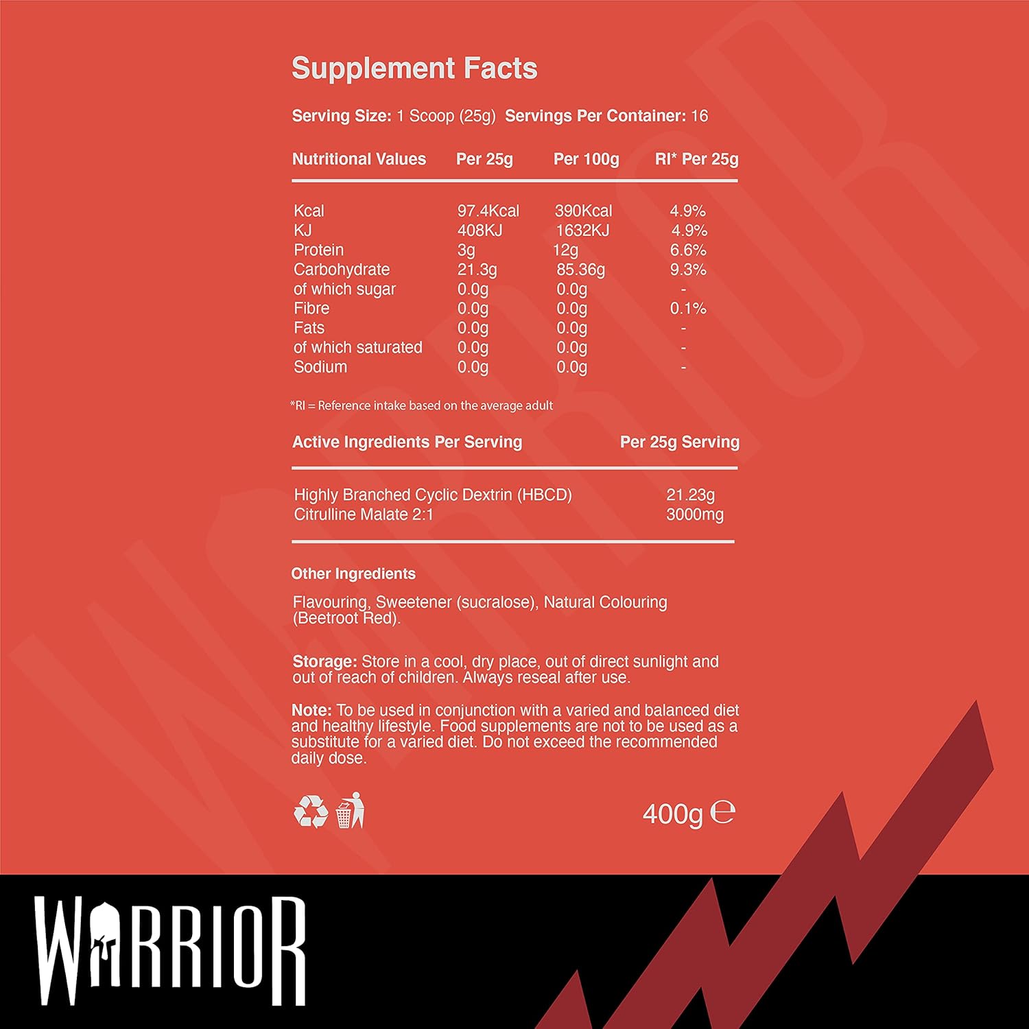 Warrior Cyclic Dextrin 400g - Advanced Pre and Intra-workout Carbohydrate Source - 16 Servings (Savage Strawberry) : Amazon.co.uk: Health & Personal Care