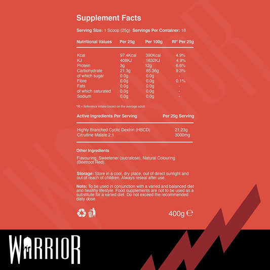 Warrior Cyclic Dextrin 400g - Advanced Pre and Intra-workout Carbohydrate Source - 16 Servings (Savage Strawberry) : Amazon.co.uk: Health & Personal Care