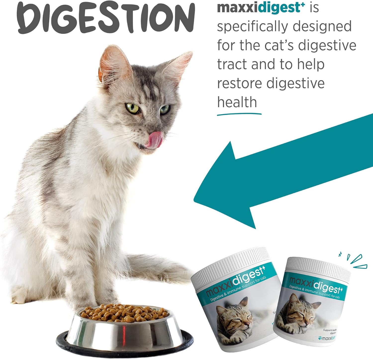 maxxipaws maxxidigest+ Digestive and Immune Support Supplement for Cats with Probiotics, Prebiotics and Digestive Enzymes – 7 oz : Pet Supplies