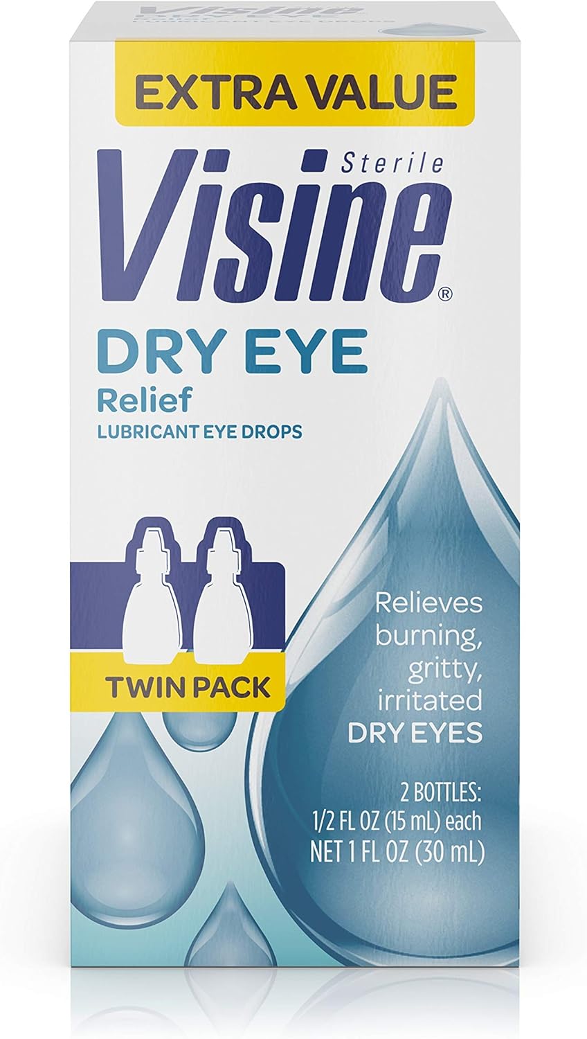 Visine Dry Eye Relief Lubricant Eye Drops for Irritated & Dry Eyes, 0.5 fl. oz (Pack of 2)