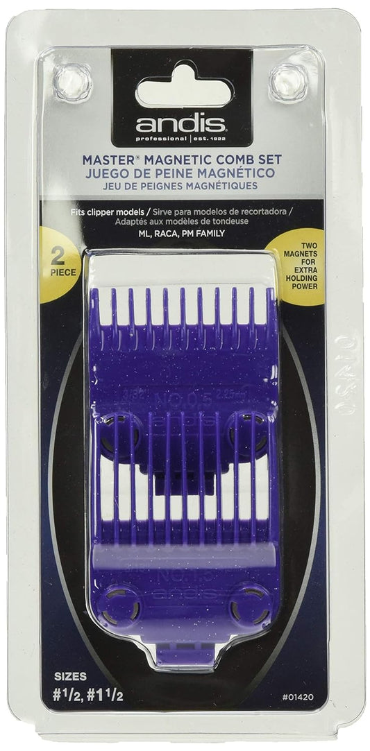 Andis 01420 Master Clipper Magnetic Comb Set - Crafted for Long-Lasting Performance - Dual Pack Sizes 0.5 & 1.5 and Fit with ML Models – Purple