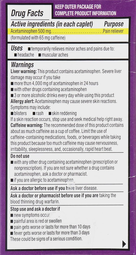 Rite Aid Tension Headache Pain Reliever, Acetaminophen, 500 Mg, 100 Coated Caplets | Tension Headache Relief Aspirin Free | Pain Relief Pills Extra Strength | Migraine Relief | No Headache Pain Relief