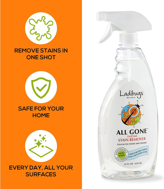 Natural Enzyme Stain & All Gone Spot Remover Spray, 22oz | Eliminate Tough Stains & Odors | Non-Toxic & Biodegradable Formula